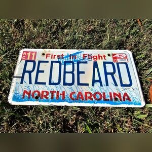 North Carolina Personalized "REDBEARD" License Plate Expired November 2012 flat